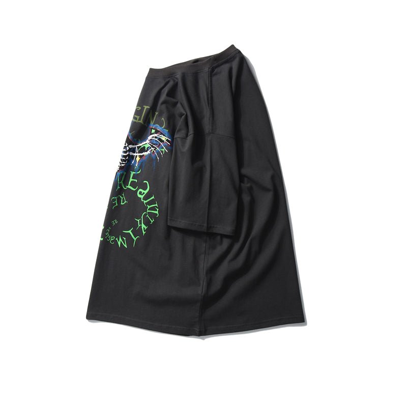 Bat Skull Print T Shirt Men Hip Hop T-Shirts Streetwear Summer Tshirt Short Sleeve Cotton Oversized Gray Tops Tees - Vimost Shop