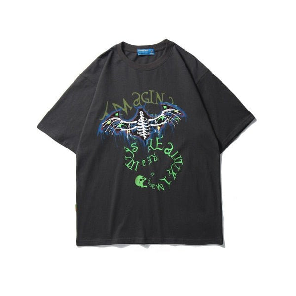 Bat Skull Print T Shirt Men Hip Hop T-Shirts Streetwear Summer Tshirt Short Sleeve Cotton Oversized Gray Tops Tees - Vimost Shop