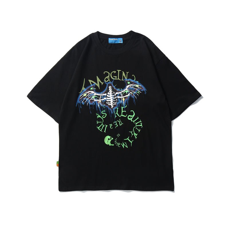 Bat Skull Print T Shirt Men Hip Hop T-Shirts Streetwear Summer Tshirt Short Sleeve Cotton Oversized Gray Tops Tees - Vimost Shop