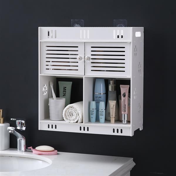 Bathroom Wash Wall Cabinet with Three Layers and Two Doors Non-Perforated PVC (40 x 18 x 43)cm White[US-W] - Vimost Shop