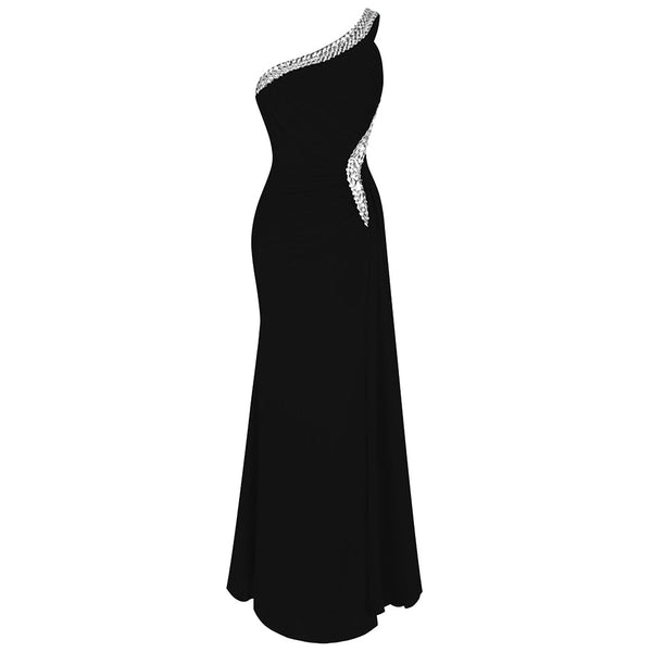 Beading One Shoulder Silt Pleat Draped Evening Dress vestido de noiva - Vimost Shop
