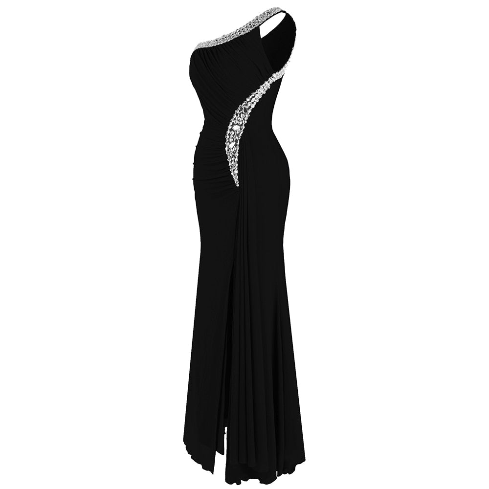 Beading One Shoulder Silt Pleat Draped Evening Dress vestido de noiva - Vimost Shop