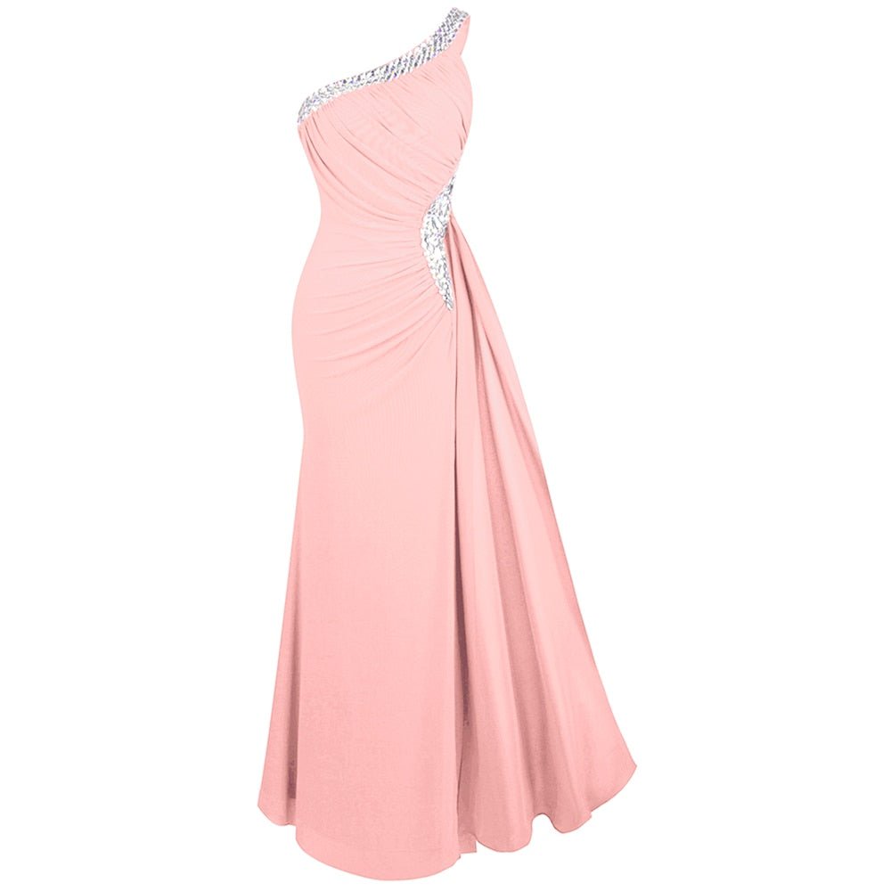 Beading One Shoulder Silt Pleat Draped Evening Dress vestido de noiva - Vimost Shop