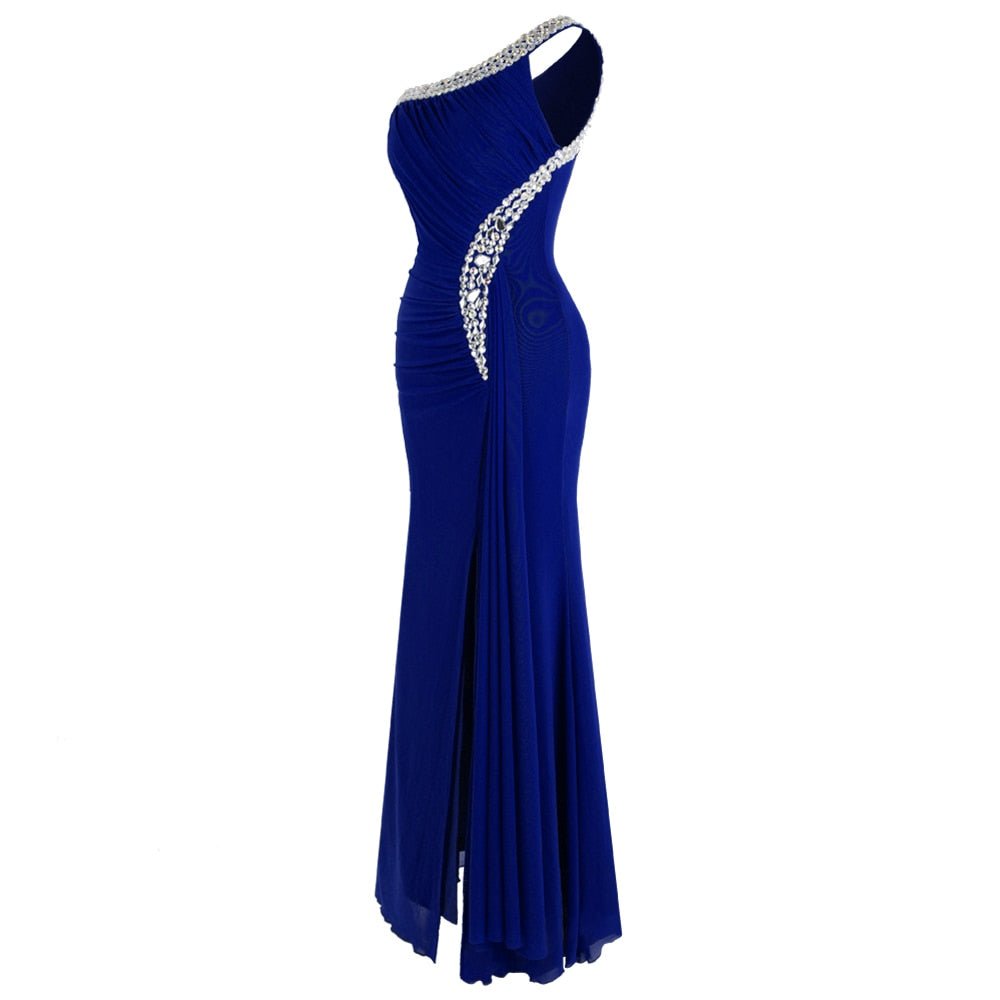 Beading One Shoulder Silt Pleat Draped Evening Dress vestido de noiva - Vimost Shop