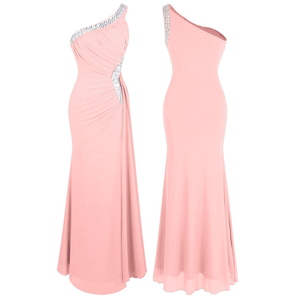 Beading One Shoulder Silt Pleat Draped Evening Dress vestido de noiva - Vimost Shop
