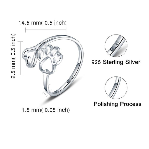 Beauty Hollow Paw Print 925 Sterling Silver Ring Open Adjustable Ring Pet Jewelry Creative Pierced Love Dog Cat Claw Ring - Vimost Shop