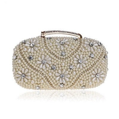 Beded women evening bags diamonds shell lady small day clutches party dinner wedding bridal hollow pearl handbags purse - Vimost Shop