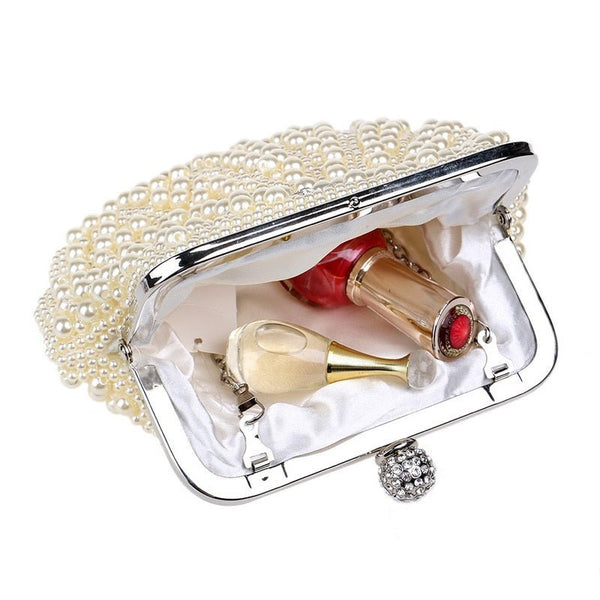 Beded women evening bags diamonds shell lady small day clutches party dinner wedding bridal hollow pearl handbags purse - Vimost Shop