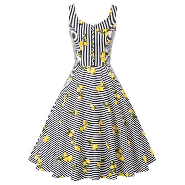 Belle Poque Cotton Dress Women Sleeveless V-Neck Buttons Grid Plaid Dresses Ladies Summer Knee Length Flare Swing A-Line Dress - Vimost Shop