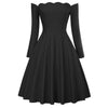 Belle Poque Women Dresses Retro Sexy Long Sleeve Off Shoulder Flared A-Line Dress Swing Knee Length Solid Fall Lady Dresses New - Vimost Shop
