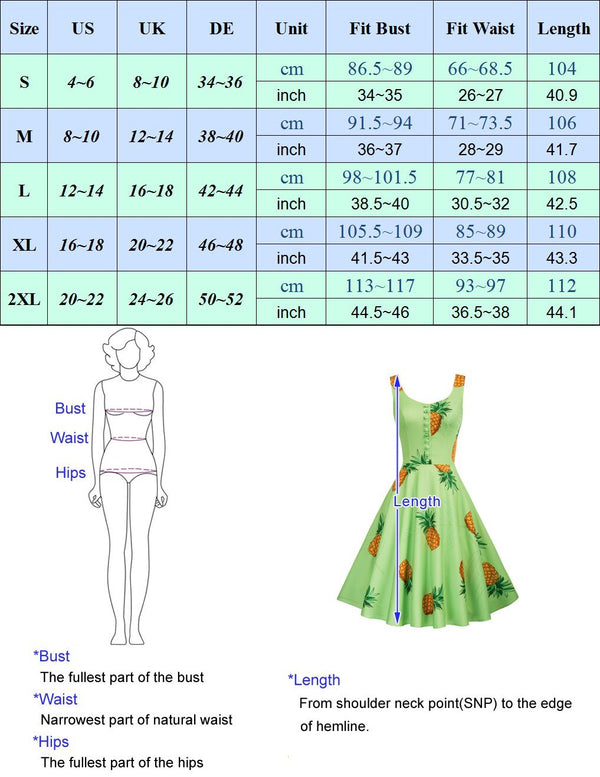 Belle Poque Women Dresses Vintage Pineapple Pattern Dress Sleeveless Buttons Decorated Print Vacation Summer A-Line Dresses New - Vimost Shop