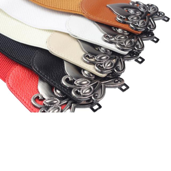 Belt For Women Girls Accessories Fashion Wide Waist Elastic Stretch Belt Soild Color Flower Buckle Belt Slender Waistbands - Vimost Shop