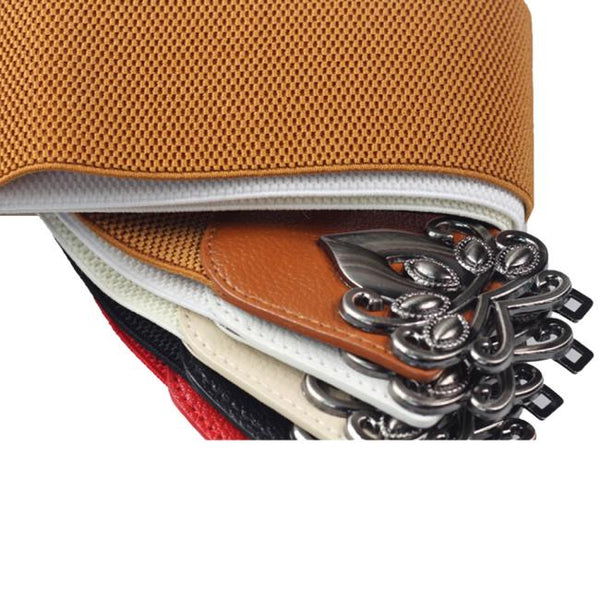 Belt For Women Girls Accessories Fashion Wide Waist Elastic Stretch Belt Soild Color Flower Buckle Belt Slender Waistbands - Vimost Shop