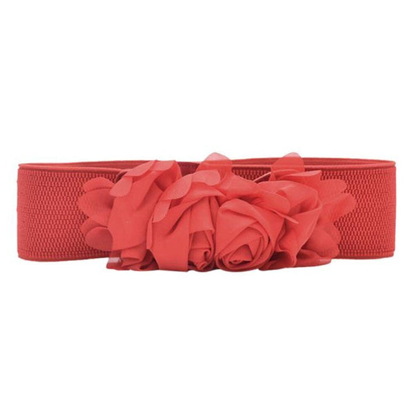 Belt For Women Girls Fashion Elastic Waistband Chiffon Roses Slender knitted Small Fresh Belt Lady Dress Accessories - Vimost Shop