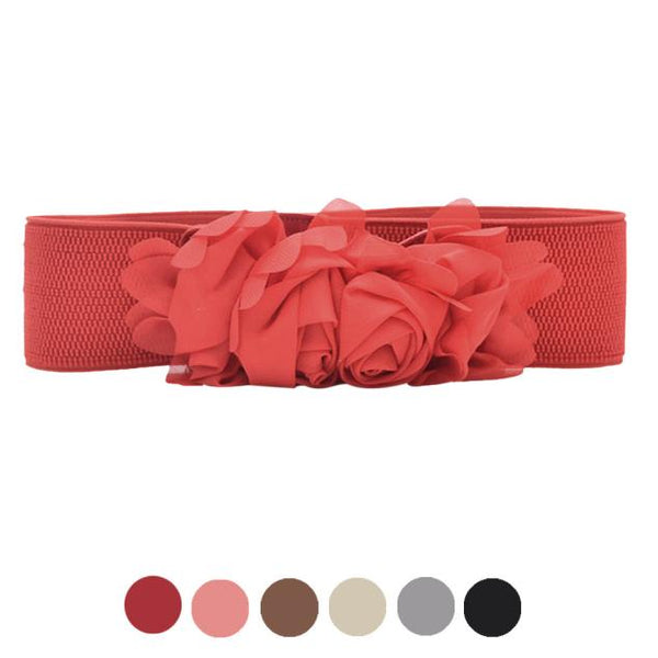 Belt For Women Girls Fashion Elastic Waistband Chiffon Roses Slender knitted Small Fresh Belt Lady Dress Accessories - Vimost Shop