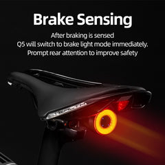 Bicycle Smart Auto Brake Sensing Light IPx6 Waterproof LED Charging Cycling Taillight Bike Rear Light Accessories Q5 - Vimost Shop