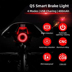 Bicycle Smart Auto Brake Sensing Light IPx6 Waterproof LED Charging Cycling Taillight Bike Rear Light Accessories Q5 - Vimost Shop