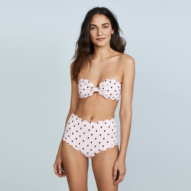 Bikinis Set Vintage Wavy Edge Dot Print Halter Strapless Swimwear Sexy Two Piece Women - Vimost Shop