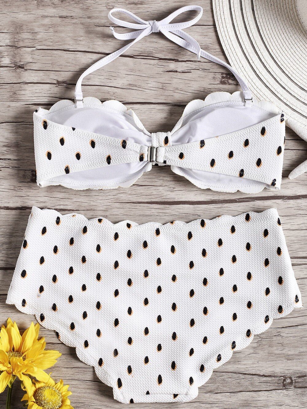 Bikinis Set Vintage Wavy Edge Dot Print Halter Strapless Swimwear Sexy Two Piece Women - Vimost Shop