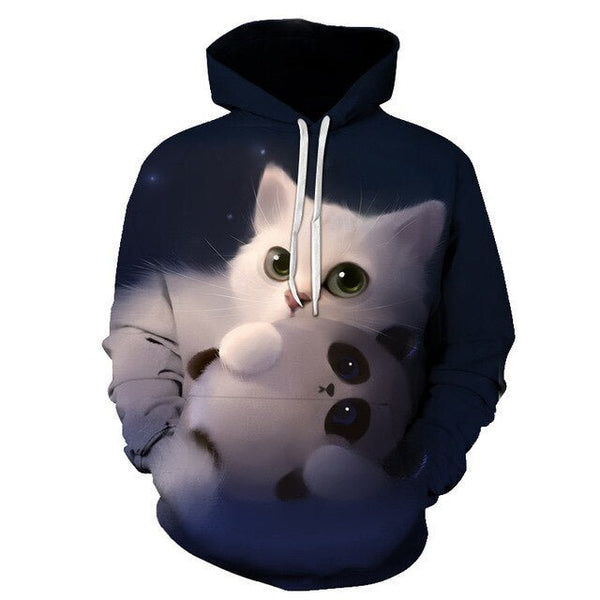 Black and white cat 3D Pouplar hoodie woman kawaii harajuku summer and fall casual top plus 6XL - Vimost Shop