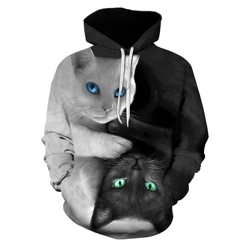 Black and white cat 3D Pouplar hoodie woman kawaii harajuku summer and fall casual top plus 6XL - Vimost Shop