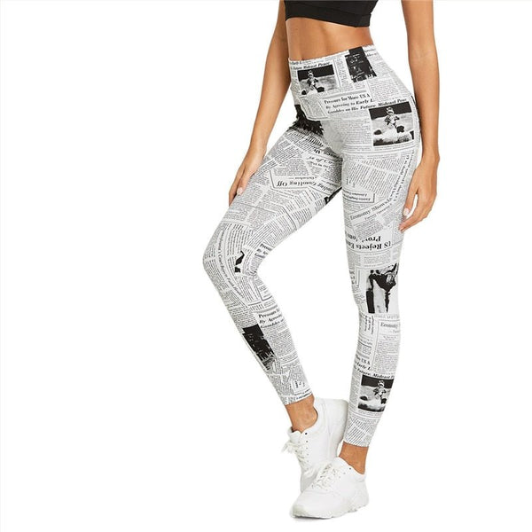 Black And White Highstreet Newspaper Letter Print Streetwear Leggings Summer Women Sexy Casual Trousers - Vimost Shop