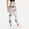 Black And White Highstreet Newspaper Letter Print Streetwear Leggings Summer Women Sexy Casual Trousers - Vimost Shop