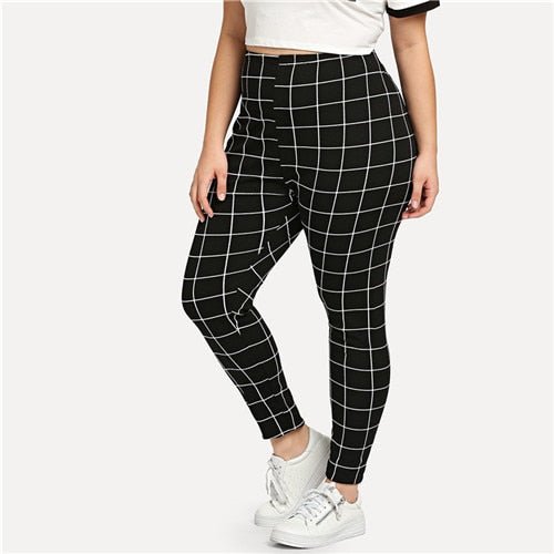 Black And White Plaid Women Leggings Autumn Winter Grid Print Long Casual Legging - Vimost Shop