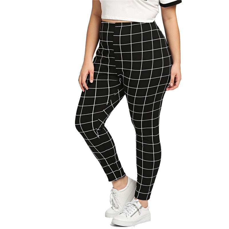 Black And White Plaid Women Leggings Autumn Winter Grid Print Long Casual Legging - Vimost Shop