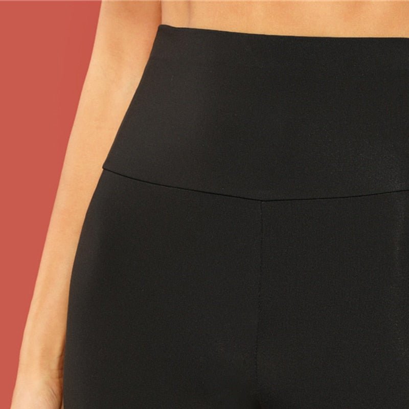Black Casual Solid Crop Wide Waistband Leggings Summer Modern Lady Women Pants Trousers - Vimost Shop