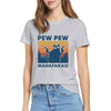 Black Cat Pew Pew Madafakas Funny Cat Gangster With Gun Meme Retro Women's 100% cotton short sleeves T-Shirt Humor Gift Tops tee - Vimost Shop