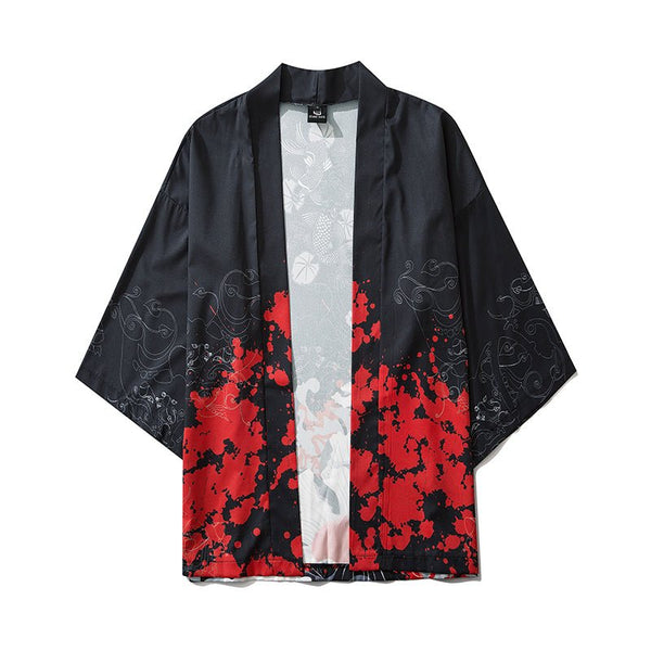 Black Fashion Streetwear Beauty Print Kimono Cardigan Robe China Haori Obi Traditional Japanese Clothes for Women Men - Vimost Shop