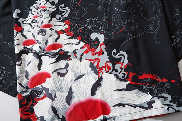 Black Fashion Streetwear Beauty Print Kimono Cardigan Robe China Haori Obi Traditional Japanese Clothes for Women Men - Vimost Shop