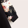 Black Floral Raglan Sleeve T-shirt Dress Women Spring Autumn Long Sleeve Round Neck Casual Loose Straight Short Dresses - Vimost Shop