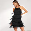 Black Layered Fringe Detail Halter Dress Going Out Sleeveless Solid Short Dress Autumn Modern Lady Women Party Dresses - Vimost Shop