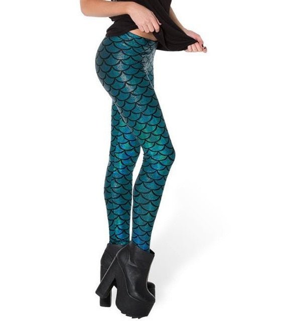 Black Milk Digital Print Women Mermaid Fish Scale Leggings - Vimost Shop