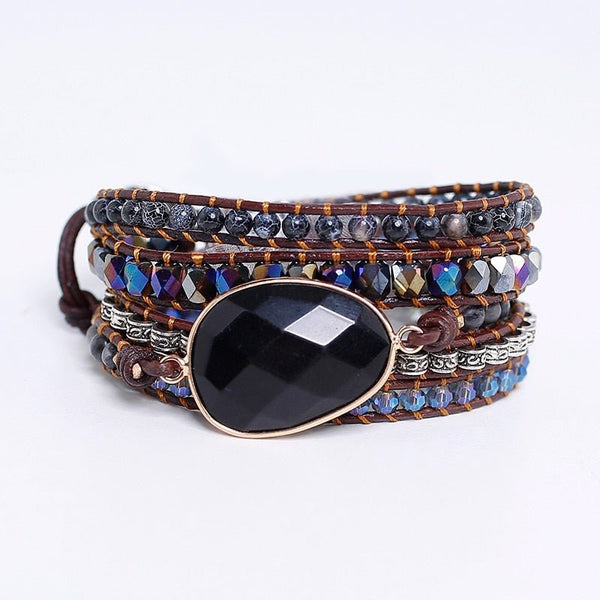 Black Onyx Woven Wrap Bracelets Bohemian Bracelet Drops hipping Mix 5 Strands Leather Bracelet - Vimost Shop
