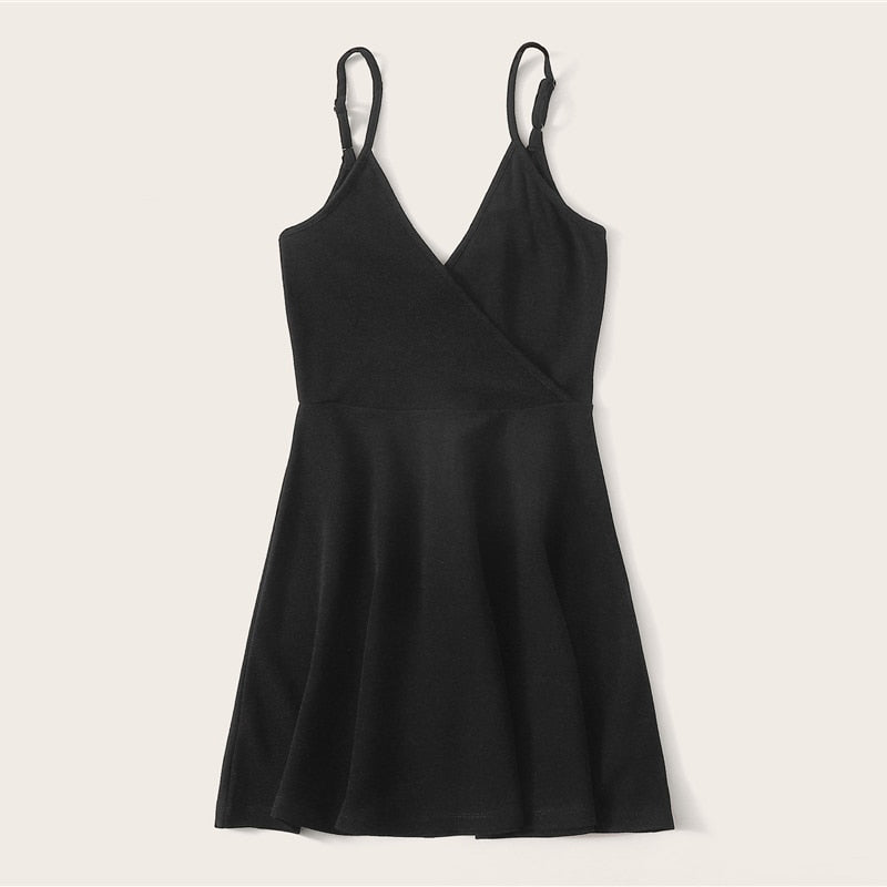 Black Party Sexy Backless Solid Wrap Sleeveless Natural Waist Cami Short Dress Summer Club Night Out Women Dresses - Vimost Shop