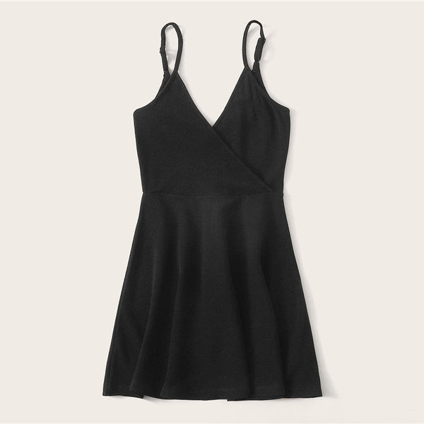 Black Party Sexy Backless Solid Wrap Sleeveless Natural Waist Cami Short Dress Summer Club Night Out Women Dresses - Vimost Shop