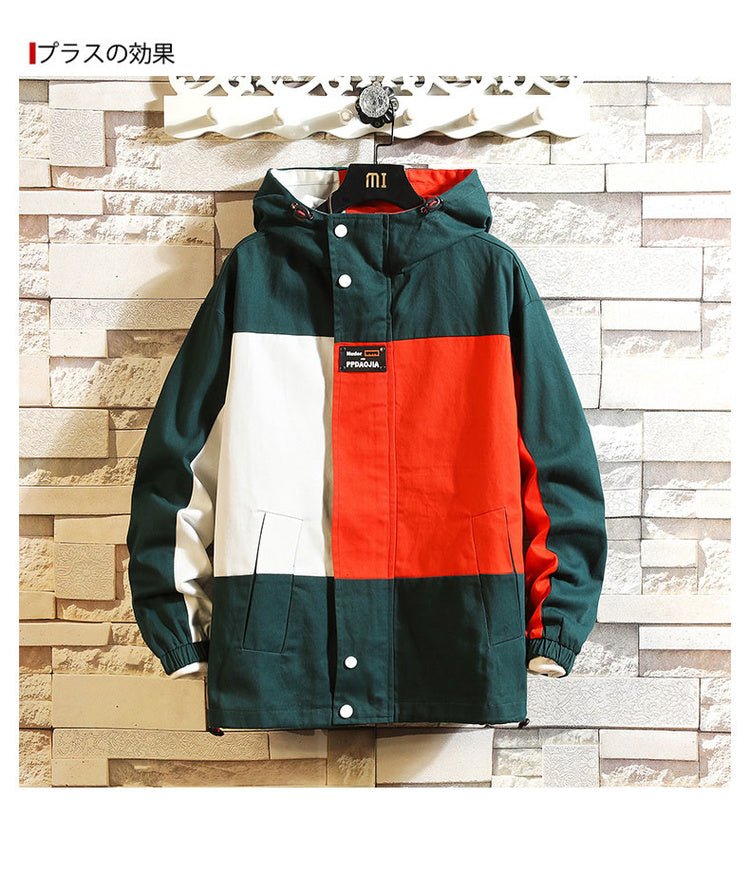 Black Patchwork Block Military Sweatshirt Jackets For Men Autumn Hip Hop Japanese Hoodies Streetwear Loose Casual Hooded Jacket - Vimost Shop