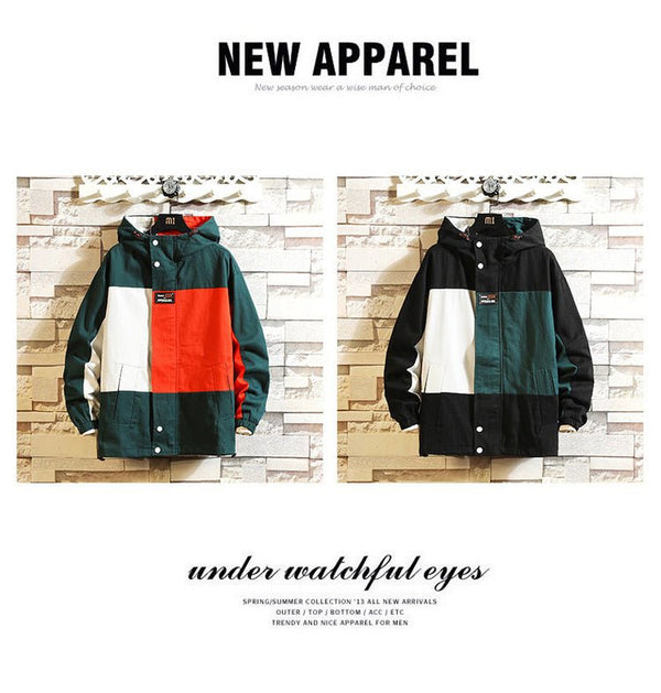 Black Patchwork Block Military Sweatshirt Jackets For Men Autumn Hip Hop Japanese Hoodies Streetwear Loose Casual Hooded Jacket - Vimost Shop