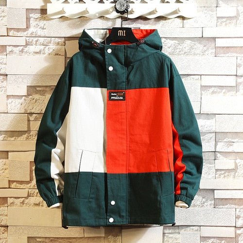 Black Patchwork Block Military Sweatshirt Jackets For Men Autumn Hip Hop Japanese Hoodies Streetwear Loose Casual Hooded Jacket - Vimost Shop