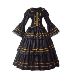 Black Rococo Lolita DressWomen Medieval Vintage Gothic Court Ball Gown Costume