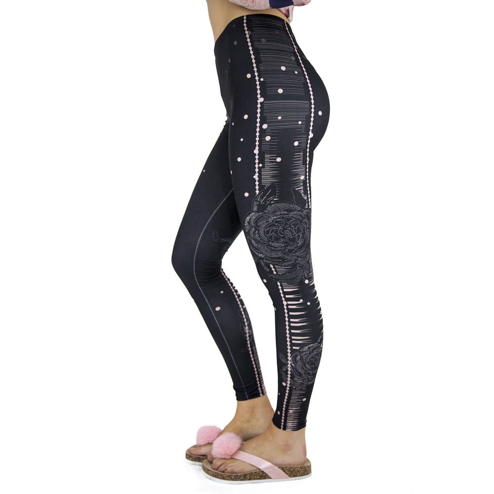 Black rose latte Printing Pants High Quality Women Slim Fitness Fashion Simple Pants Sexy Seductive Workout Leggings - Vimost Shop