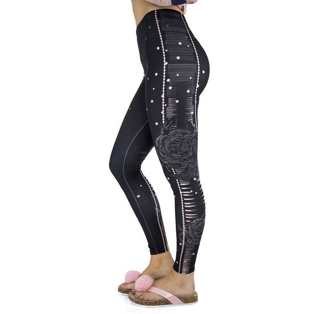 Black rose latte Printing Pants High Quality Women Slim Fitness Fashion Simple Pants Sexy Seductive Workout Leggings - Vimost Shop