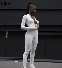 Black/white Sexy Bodycon tracksuit Jumpsuit Women fitness Romper Long Sleeve - Vimost Shop