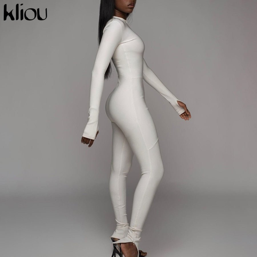 Black/white Sexy Bodycon tracksuit Jumpsuit Women fitness Romper Long Sleeve - Vimost Shop