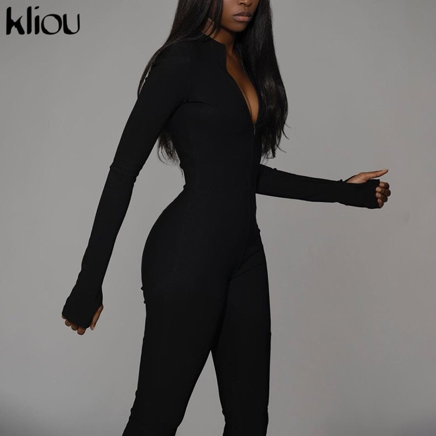 Black/white Sexy Bodycon tracksuit Jumpsuit Women fitness Romper Long Sleeve - Vimost Shop