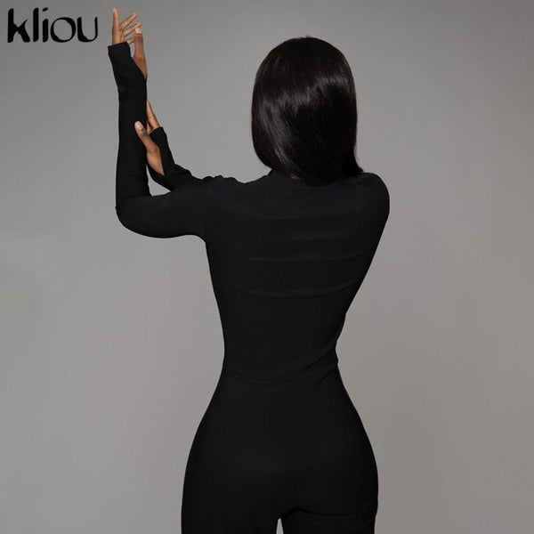 Black/white Sexy Bodycon tracksuit Jumpsuit Women fitness Romper Long Sleeve - Vimost Shop