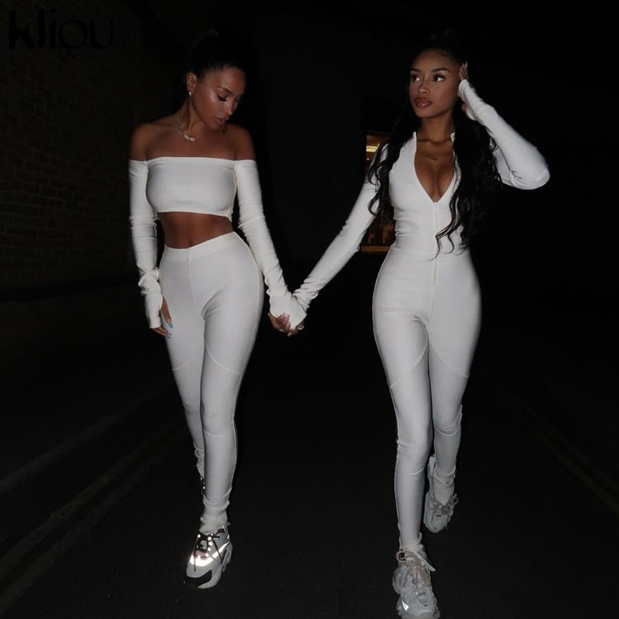 Black/white Sexy Bodycon tracksuit Jumpsuit Women fitness Romper Long Sleeve - Vimost Shop